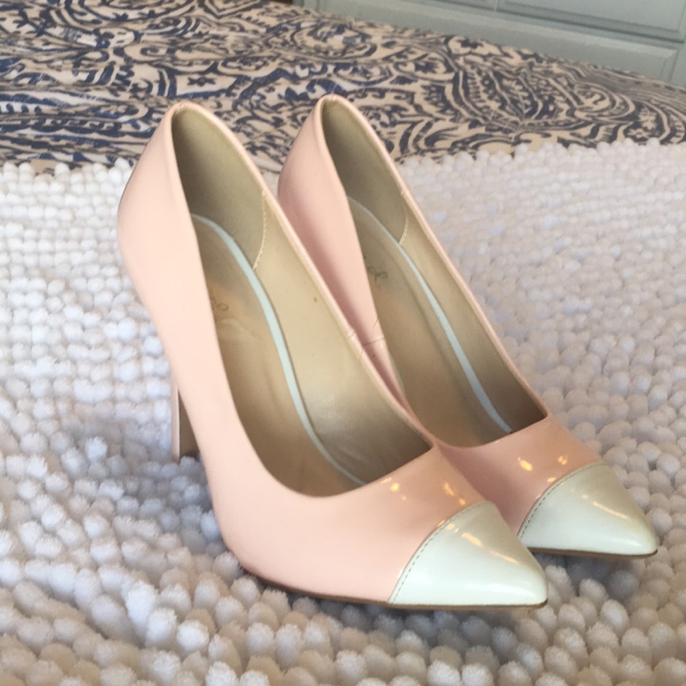 Pink Pointed Stiletto Heels with White Toe